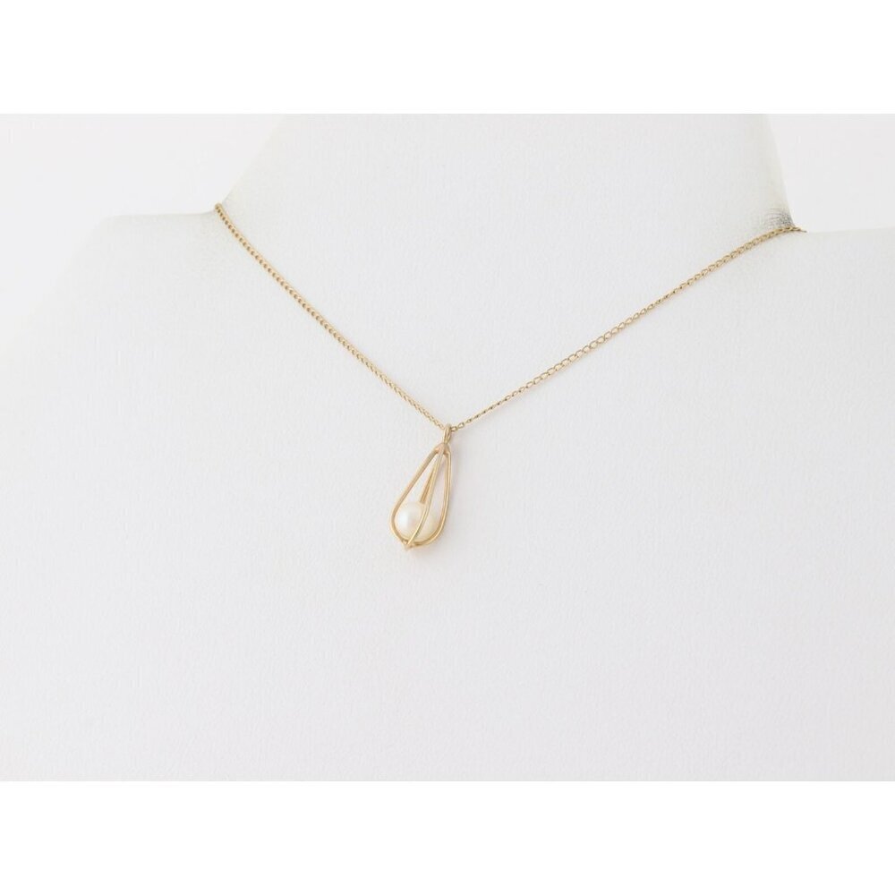 14k Yellow Gold Freshwater Pearl Necklace 15" Chain Petite Woman Teen Child - Picture 7 of 8